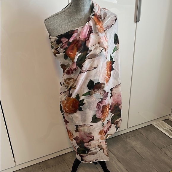 NWOT Indigo Cream Oversized Scarf Wrap Floral Pink Yellow Orange - Picture 1 of 10